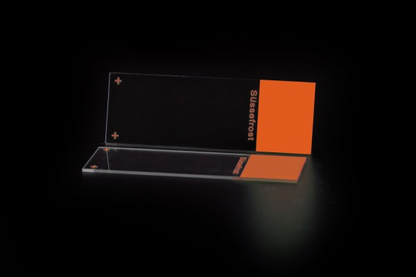 Objektträger, PLUS, orange, 90° Ecken, geschliffene Kanten